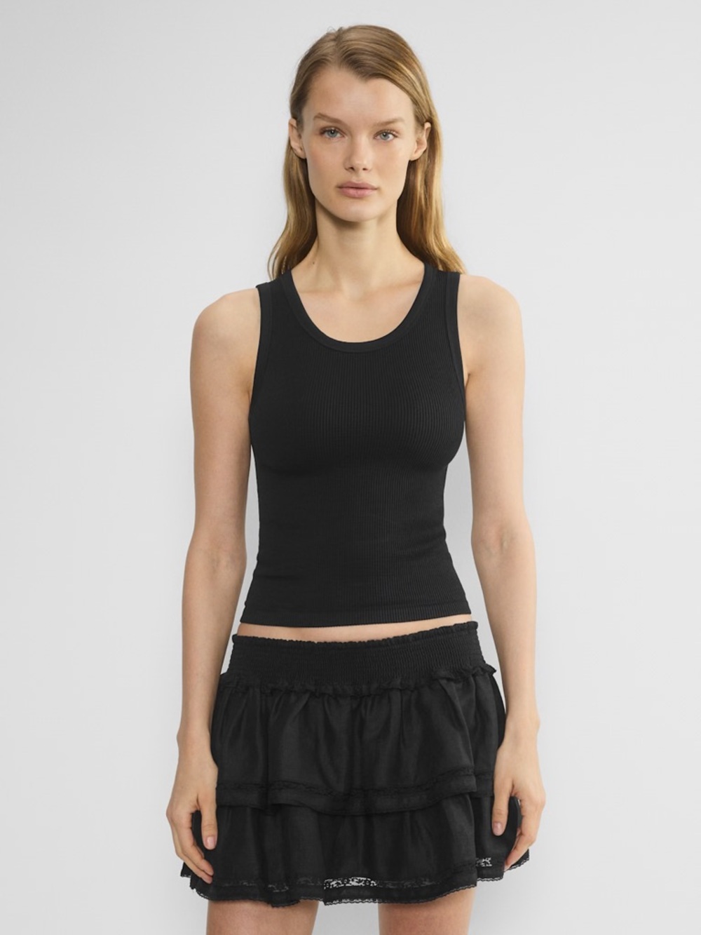 Aritzia Sunday Best Pixie Linen Black Tiered Micro Mini Skirt Smocked Waist sz L